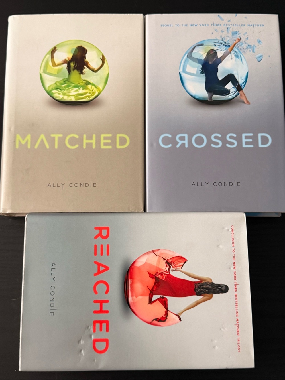 Ally Condie Matched Trilogy - Matched, Crossed, Reached - Red/Blue/Green Accents
